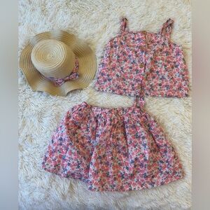 Max Studio Girl’s Floral Skirt Top Hat Matching Outfit Size: 7/8